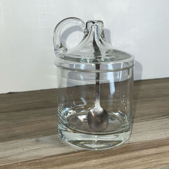 Lidded Jam Jelly Dish With Spoon  And Lid Vintage Heritage Glass Table Service - Picture 5 of 8